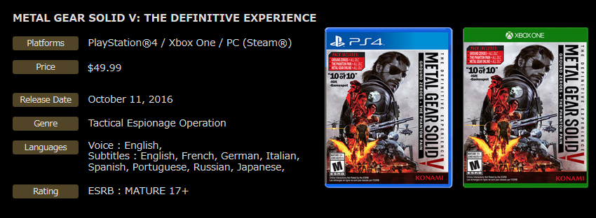 Konami presenta oficialmente la edición definitiva de Metal Gear Solid V