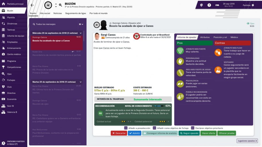 Football Manager 2019 análisis