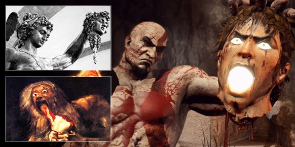 Saturno Devorando a sus Hijos y la escultura de Perseo y Medusa. Dos inequívocos ejemplos del cruento arte de God of War.